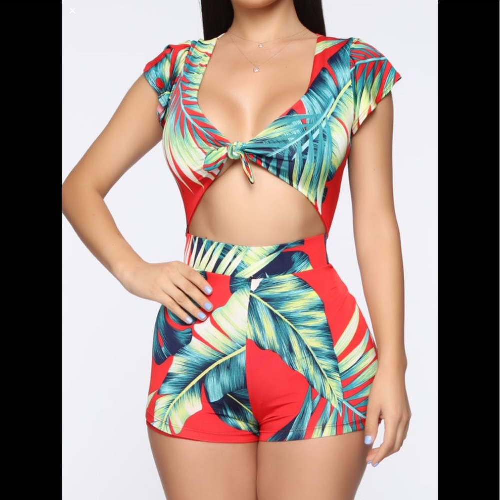 Tropical print romper